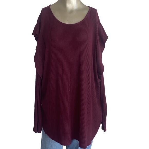 Lucky Brand Top Plus Size 3X Women Rib Ruffle Knit MRSP $49 - Picture 1 of 7